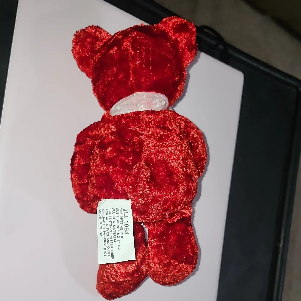 Plush Red Teddy Bear with White Heart and bow Valentine's Bear Stuffed Animal